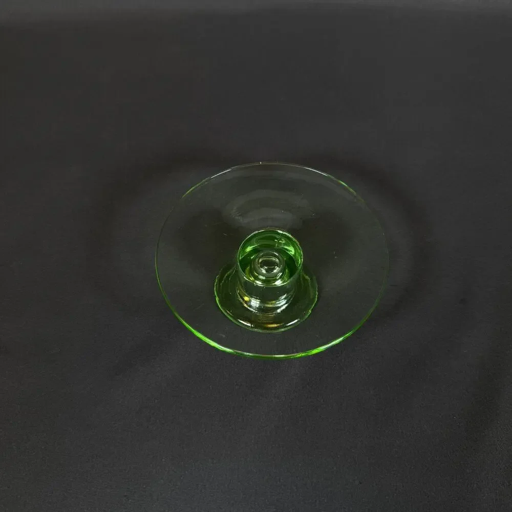 Vintage Green Depression Vaseline Uranium Glass Candle Holder 2
